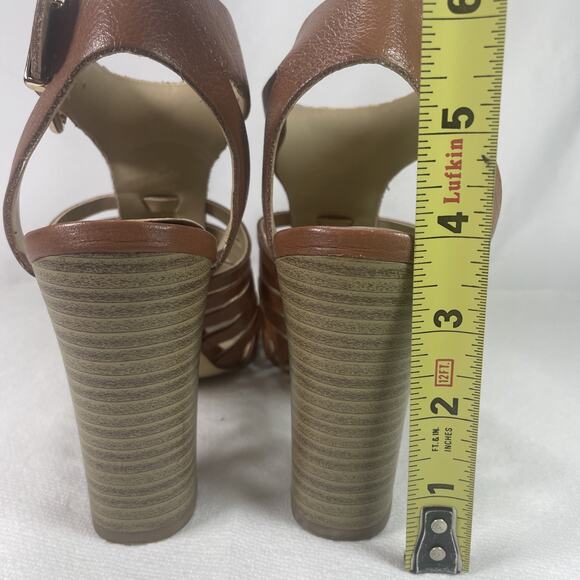 Women’s Brown Leather Open Toe Heels Pump Sz. 7 1/2 INC International Concepts - Picture 4 of 13
